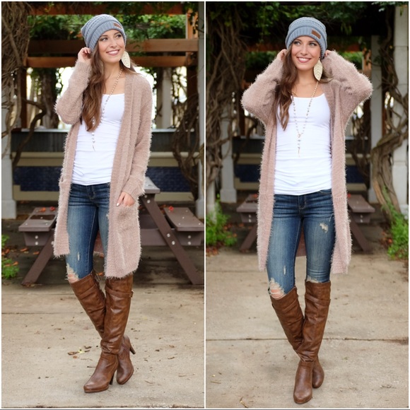 Infinity Raine Sweaters - ✨LAST ONE✨Taupe Fuzzy Ultra Soft Long Cardigan
